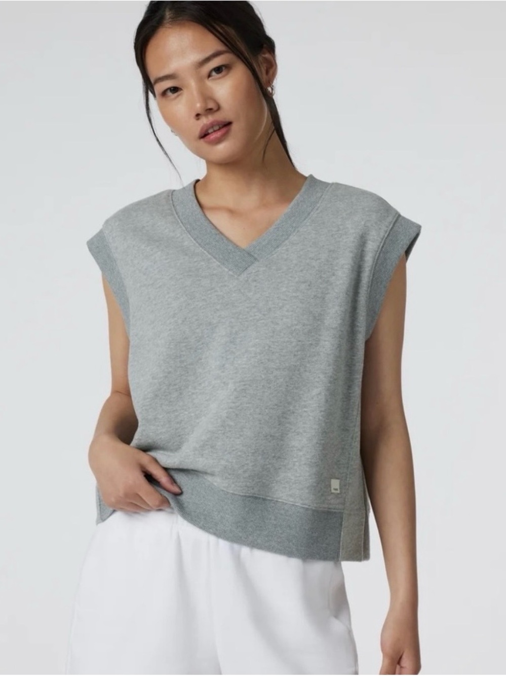 Vuori Sleeveless V‑Neck Knit Top - Light Gray